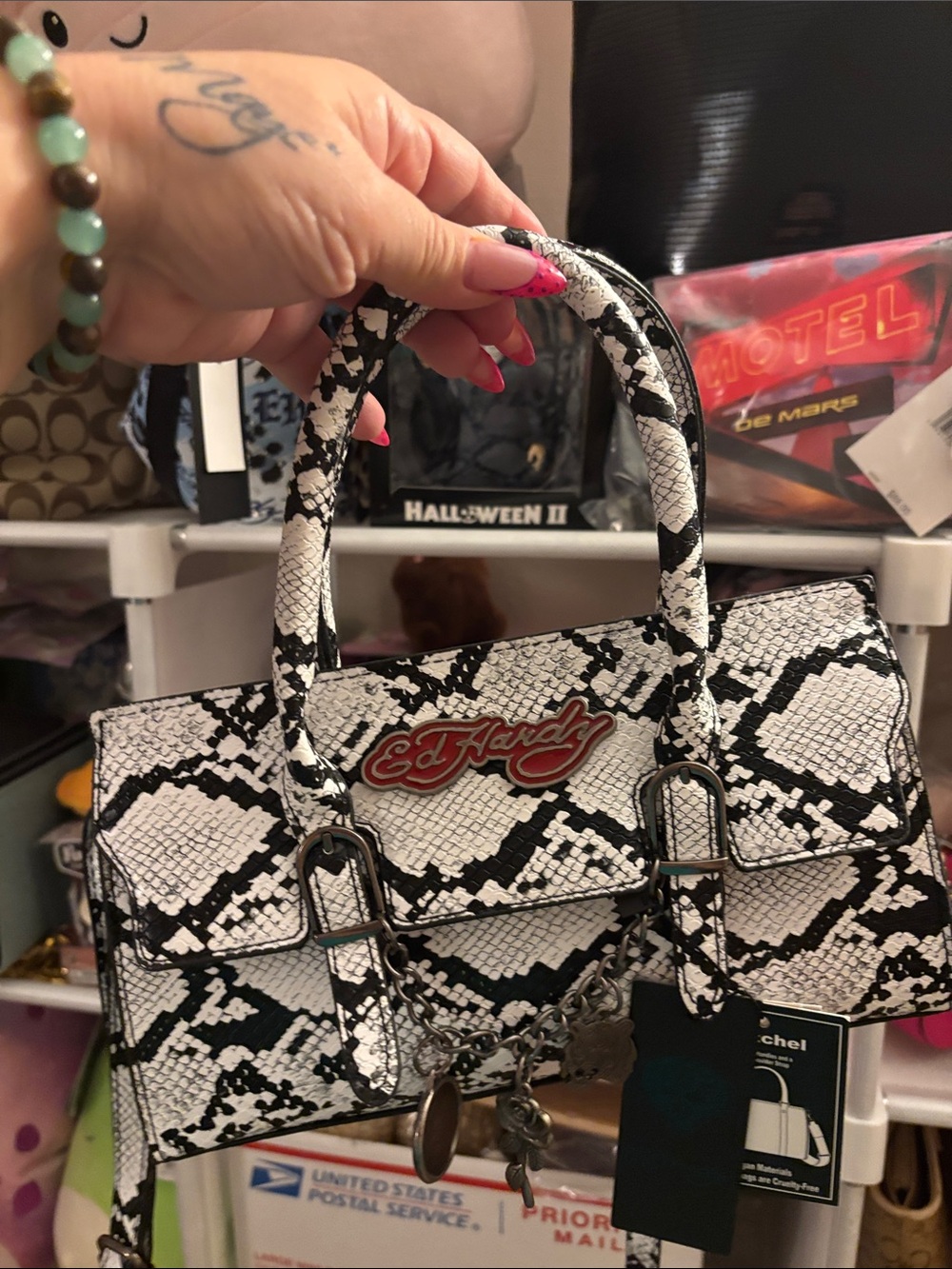 Ed Hardy Snake-Print Satchel Bag NWT